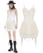 Dark in Love Ivory Gothic Steampunk Girl Frilly Lace Up Velvet Dress