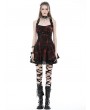 Dark in Love Black and Red Gothic Punk Rock Dye Cross Back Halter Short Dress