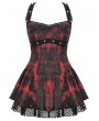 Dark in Love Black and Red Gothic Punk Rock Dye Cross Back Halter Short Dress