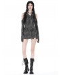 Dark in Love Grey Gothic Punk Ragged Sexy Shoulder Hooded Mini Dress