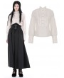 Dark in Love White Gothic Steampunk Vintage Long Puff Sleeves Blouse for Women