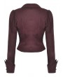 Dark in Love Wine Red Gothic Ruffle Front Button Up Long Sleeve Blouse for Women