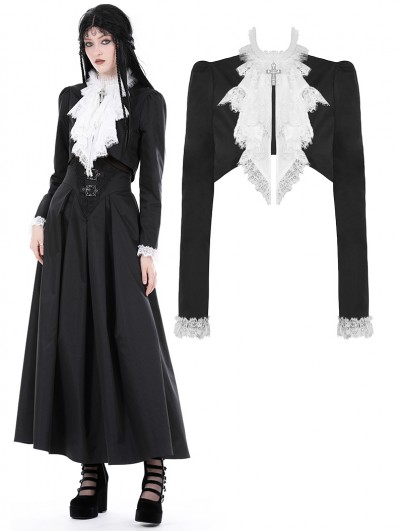 Dark in Love Black and White Gothic Ruffle Bowtie Short Jacket for Women