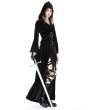 Dark in Love Black Gothic Vintage Velvet Long Hooded Coat for Women