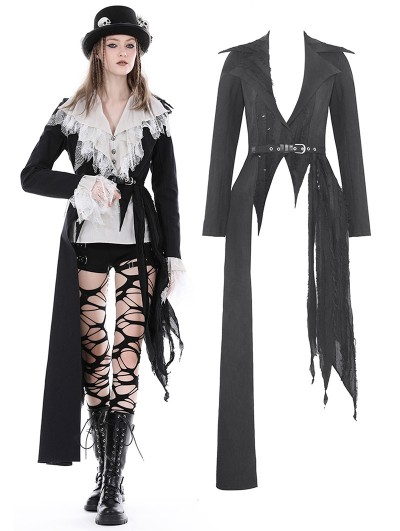 Dark in Love Black Gothic Punk Irregular Long Coat for Women