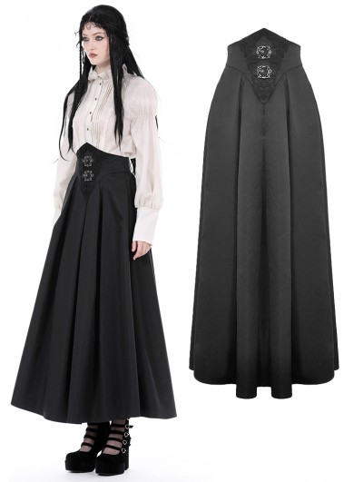 Dark in Love Black Gothic Retro High Waist Long Pleated Skirt