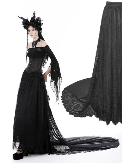 Dark in Love Black Gothic Court Lace Frilly Tail Length Ball Skirt