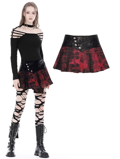 Dark in Love Black Gothic Punk Dye Blood Red Pleated Mini Skirt