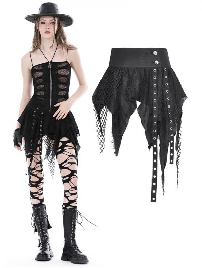 Dark in Love Black Gothic Punk Grunge Side Button Irregular Super Mini Skirt