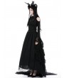 Dark in Love Black Vintage Gothic Lace Trumpet Sleeves Sexy Shouler Shirt for Women