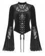 Dark in Love Black Vintage Gothic Lace Bell Sleeve Hollow Out Sexy Velvet Top for Women