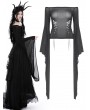 Dark in Love Black Gothic Sexy Hollow Out Long Trumpet Sleeves Mesh Top for Women