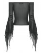 Dark in Love Black Gothic Sexy Mesh Off-the-Shoulder Long Sleeve Top for Women