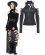 Dark in Love Black Gothic Punk Rock Sexy Hollow Out Slim Fit T-Shirt for Women