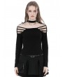 Dark in Love Black Gothic Punk Sexy Off-the-Shoulder Slim Fit T-Shirt for Women