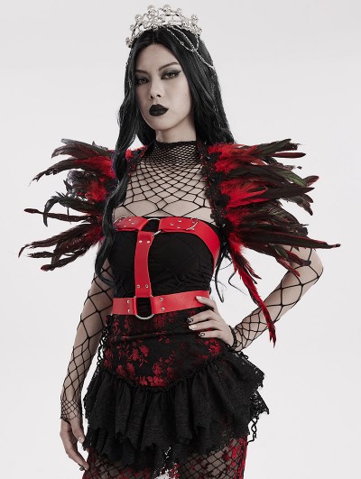 Punk Rave Black and Red Gothic Decadent Faux Feather Shoulder Accessory