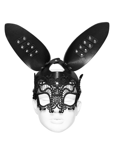 Punk Rave Black Gothic Faux Leather Lace Bunny Mask