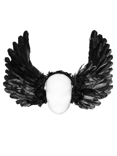 Punk Rave Black Gothic Faux Feather Symmetrical Devil Wing Headwear