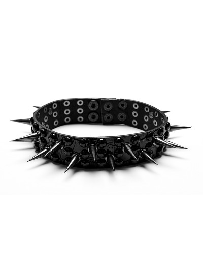 Punk Rave Black Gothic Punk Rivets Faux Leather Choker