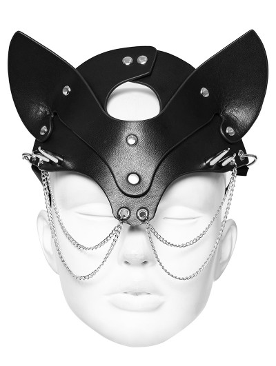 Punk Rave Black Gothic Punk Stud Fox Shaped Faux Leather Mask