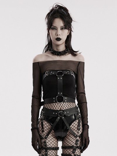 Punk Rave Black Gothic Punk Buckled Faux Leather Chest Harness