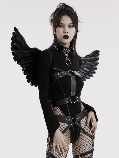 Punk Rave Black Gothic Punk Demon Feather Wing Harness
