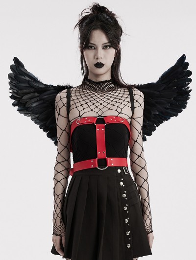 Punk Rave Black and Red Gothic Punk Demon Feather Wing Harness