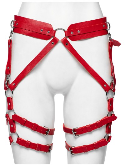Punk Rave Red Gothic Punk Sexy Strappy Garter Belt Harness