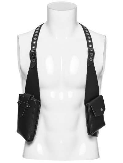 Punk Rave Black Gothic Punk Vest Strap Harness Bag for Men