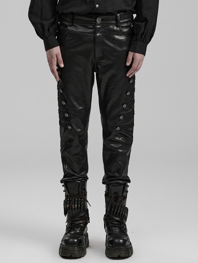 Punk Rave Black Gothic Punk PU Leather Slim Fitted Pants for Men