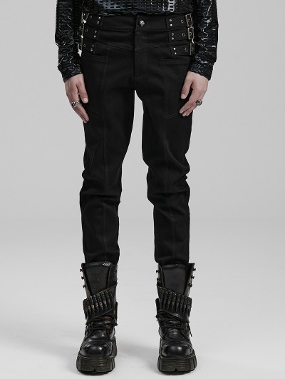 Punk Rave Black Gothic Punk Men's Slim Fit Straight Leg Jeans