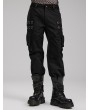 Punk Rave Black Gothic Punk Large Eyelet Webbing Decor Pants for Men