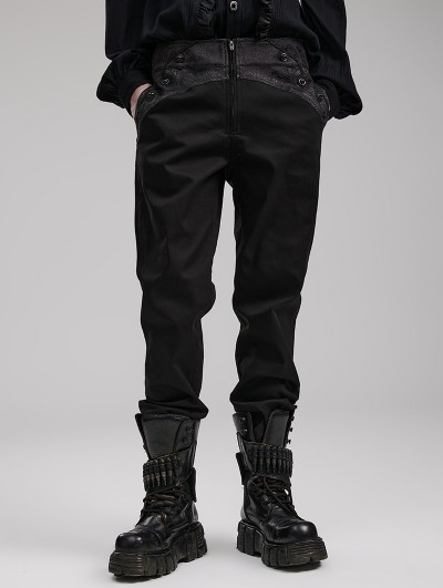 Punk Rave Black Vintage Gothic Jacquard Trimmed Slim fit Trousers for Men