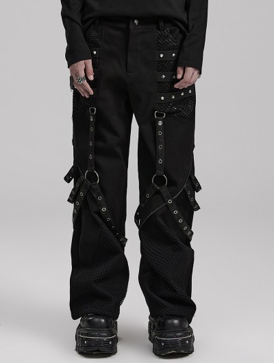 Punk Rave Black Gothic Punk Metal Studded Wide Leg Trousers for Men