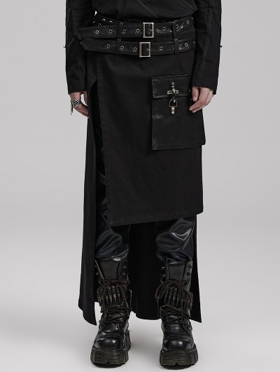 Punk Rave Black Gothic Punk Asymmetrical High-Low Long Kilt Skirt for Men