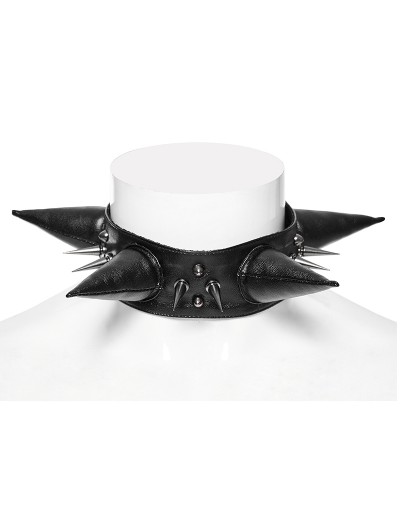 Punk Rave Black Gothic Punk Pointed Rivet PU Leather Choker for Men