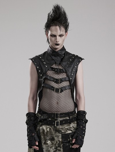 Punk Rave Black Gothic Punk See-Through Mesh Spliced Vest Top for Men
