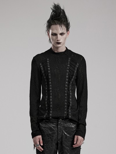 Punk Rave Black Gothic Punk Jacquard Knitted Daily Wear T-Shirt for Men