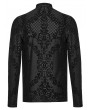 Punk Rave Black Gothic Vintage Flock Printing Knitted Long Sleeve T-Shirt for Men