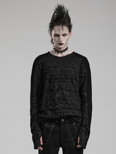 Punk Rave Black Gothic Decadent Knitted Long Sleeve T-Shirt for Men