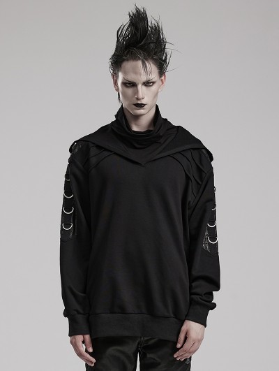 Punk Rave Black Gothic Punk Distinctive Daily Wear Loose Hooded Sweater for Men