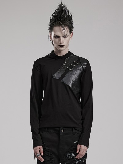 Punk Rave Black Gothic Punk Metal Rivets Daily Long Sleeve T-Shirt for Men