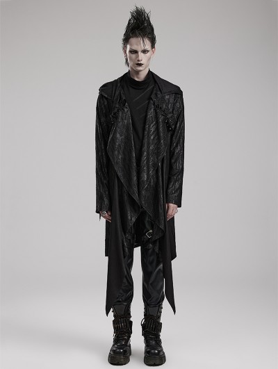 Punk Rave Black Gothic Daily Wear Hooded Medium Long Trench Coat for Men