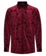 Punk Rave Red Gothic Vintage Embossed Velvet Shirt for Men