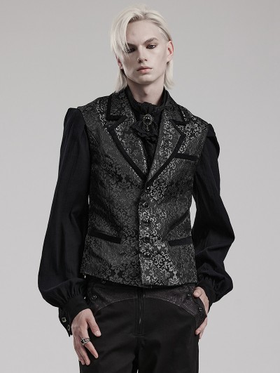 Punk Rave Black Retro Gothic Gorgeous Jacquard Party Waistcoat for Men