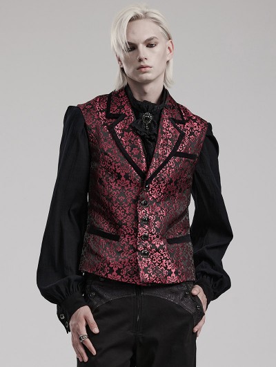 Punk Rave Black and Red Gothic Gorgeous Jacquard Party Waistcoat for Men