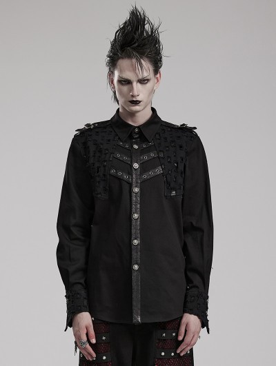 Punk Rave Black Gothic Punk Metal Buckle Decadent Long Sleeve Shirt for Men