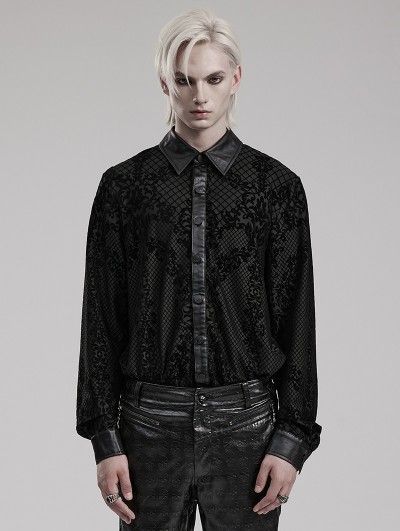 Punk Rave Black Vintage Gothic Flocking Pattern Shirt for Men