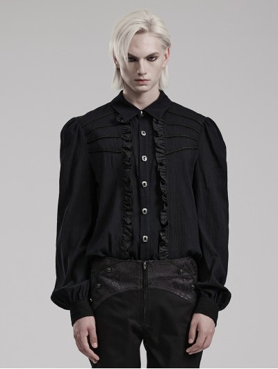 Punk Rave Black Retro Gothic Ruffles Long Sleeve Shirt for Men