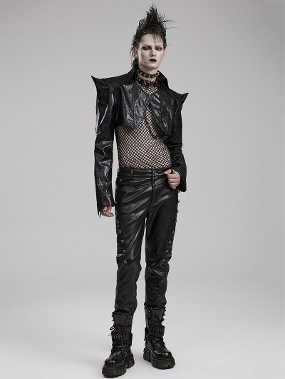 Punk Rave Black Gothic Punk Super Short PU Leather Jacket for Men